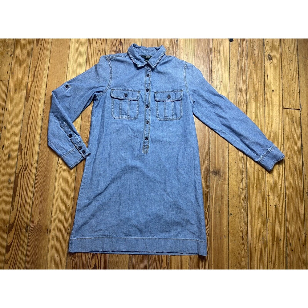 J CREW‎ DENIM SHIRT DRESS XS WOMENS CONVERTIBLE SLEEVE JEAN